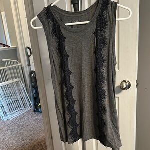 Gray Sleeveless Top with Lace Detail